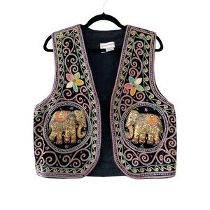 Vintage Bohemian Kalaga Burmese Sequin Elephant Vest